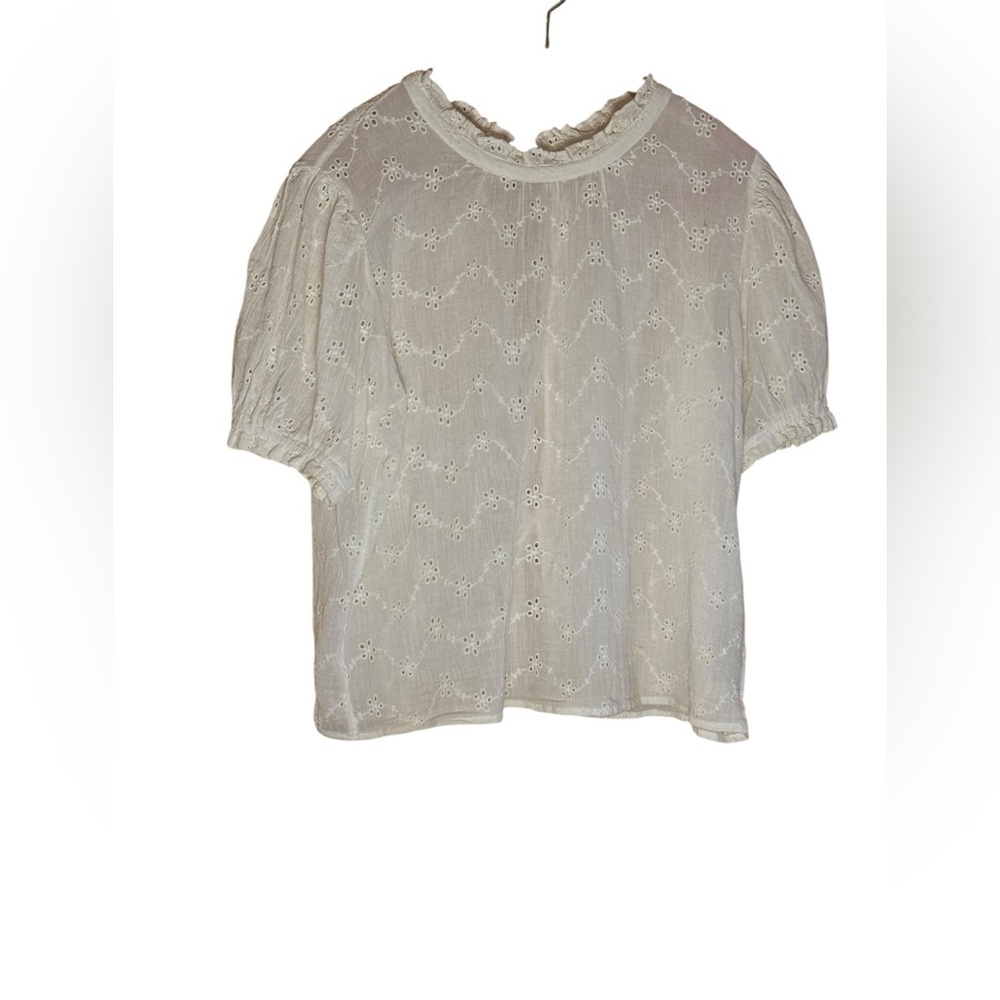 Free People Letters to Juliet Eyelet Ivory White Cotton Tie Back Top Small - Picture 3 of 10